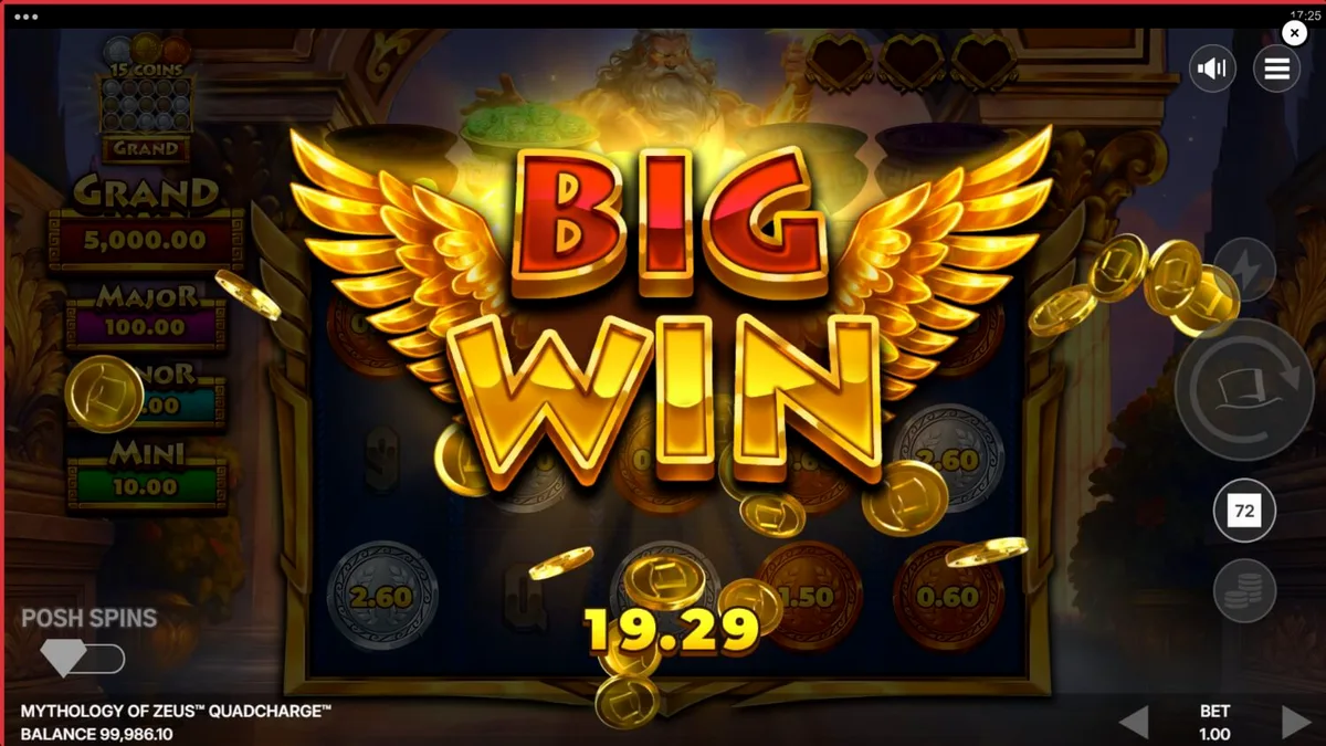 Mythology of Zeus QUADCHARGE slot mobile interface
