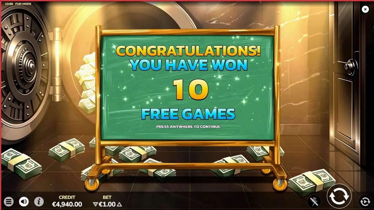 Mr. Porky Bankster 10,000 Ways slot game screen na nagpapakita ng marangyang opisina at mga simbolo ng yaman.